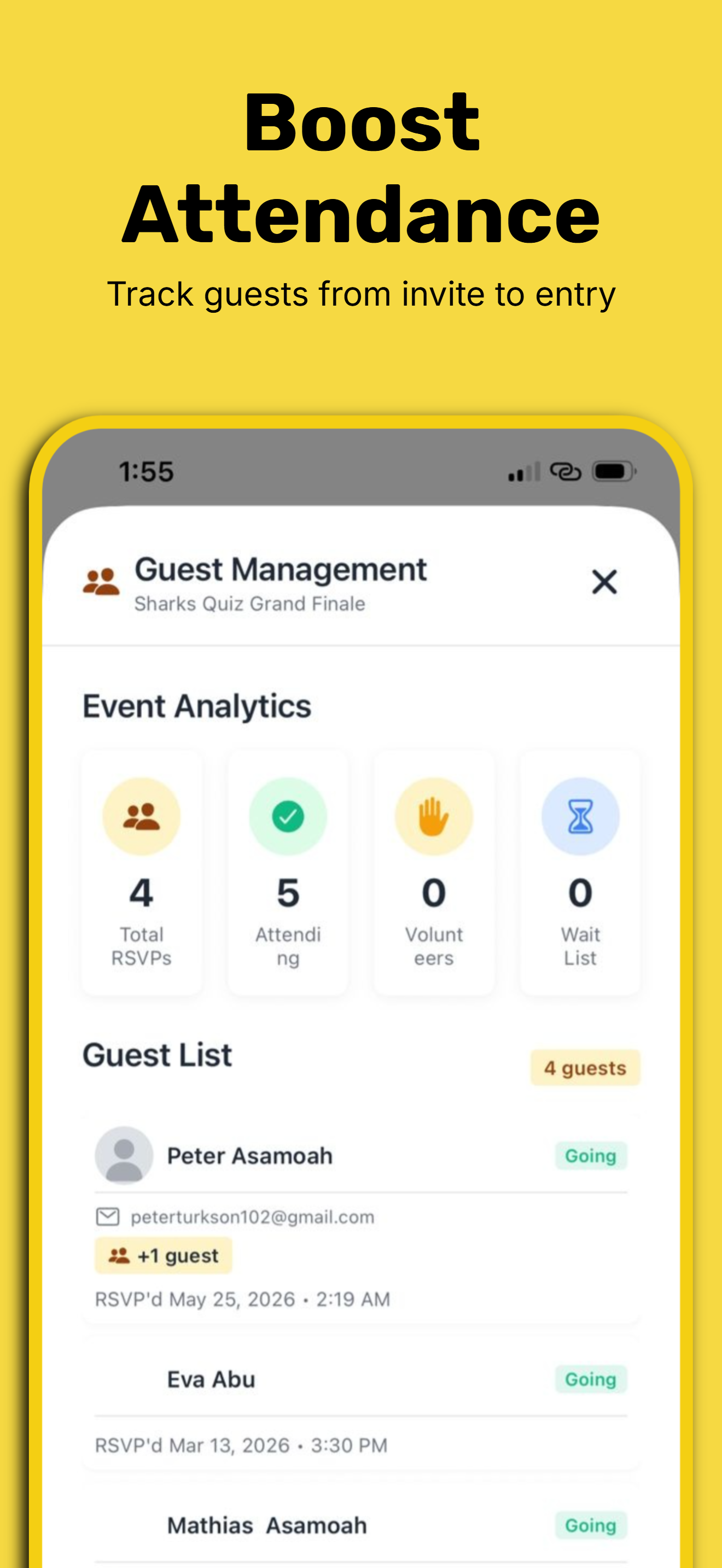 Boost Attendance — Eventweet app screenshot