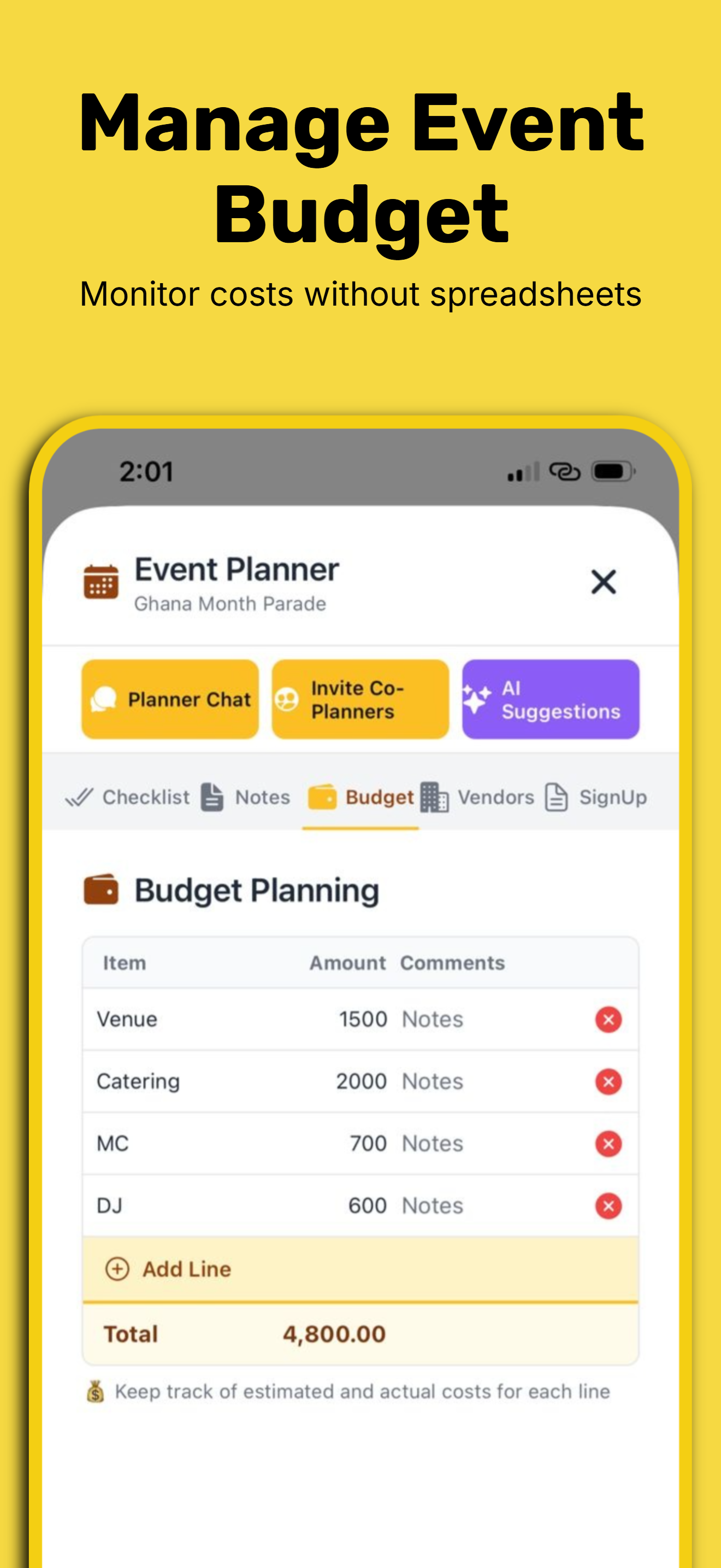 Manage Event Budget — Eventweet app screenshot