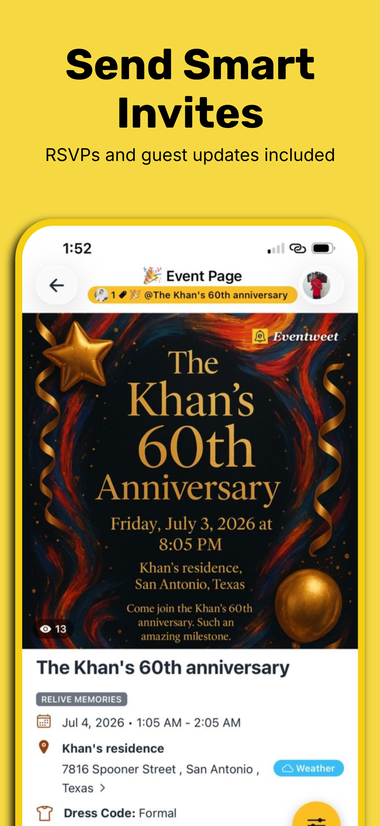 Send Smart Invites — Eventweet app screenshot